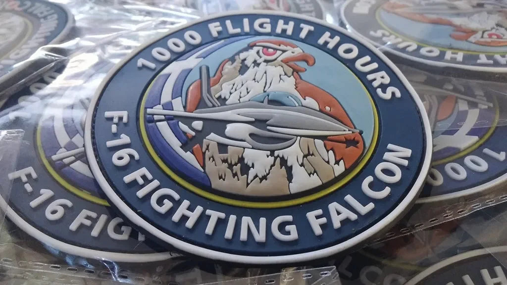 F-16 FIGHTING FALCON - AIR FORCE SWIRL 1000 FLIGHT HOURS (COLORED ) 3D PVC - PVCPATCHWORLD.STORE