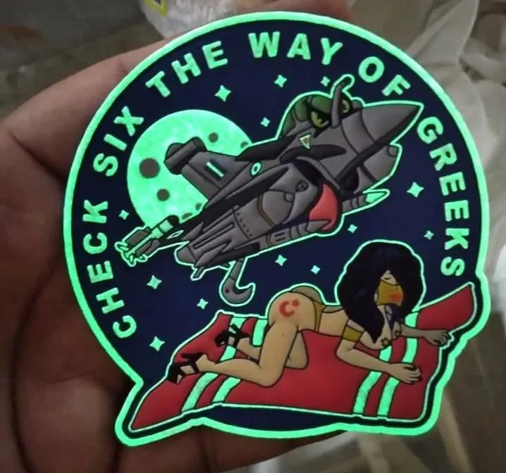 RAFALE - CHECK SIX THE WAY OF GREEKS - 3D PVC PATCH - GLOW IN THE DARK - PVCPATCHWORLD.STORE