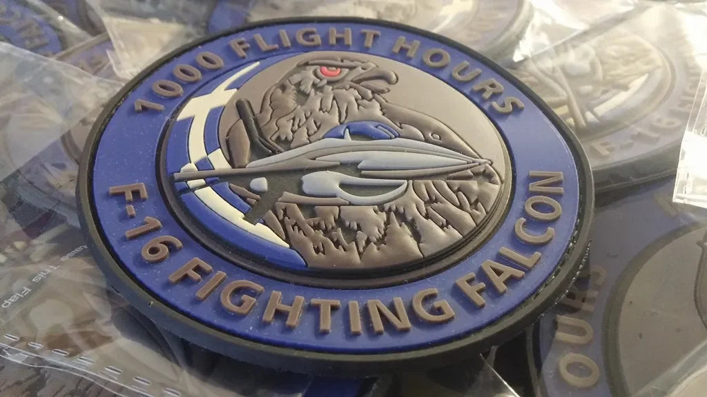 F-16 FIGHTING FALCON - AIR FORCE SWIRL 1000 FLIGHT HOURS (LOW VISIBILITY) 3D PVC - PVCPATCHWORLD.STORE