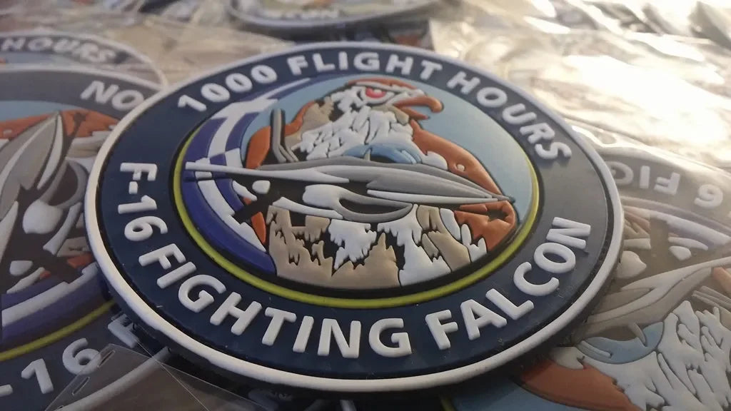 F-16 FIGHTING FALCON - AIR FORCE SWIRL 1000 FLIGHT HOURS (COLORED ) 3D PVC - PVCPATCHWORLD.STORE